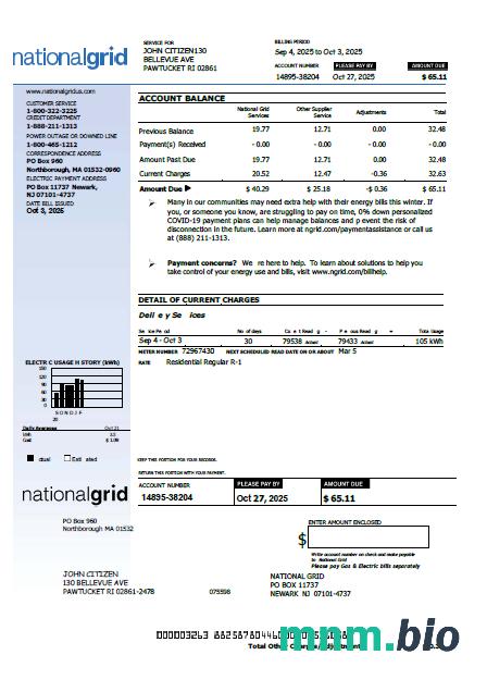 Szablon National Grid rachunek za media w Wielkiej Brytanii w formatach Word i PDF, Wersja 2